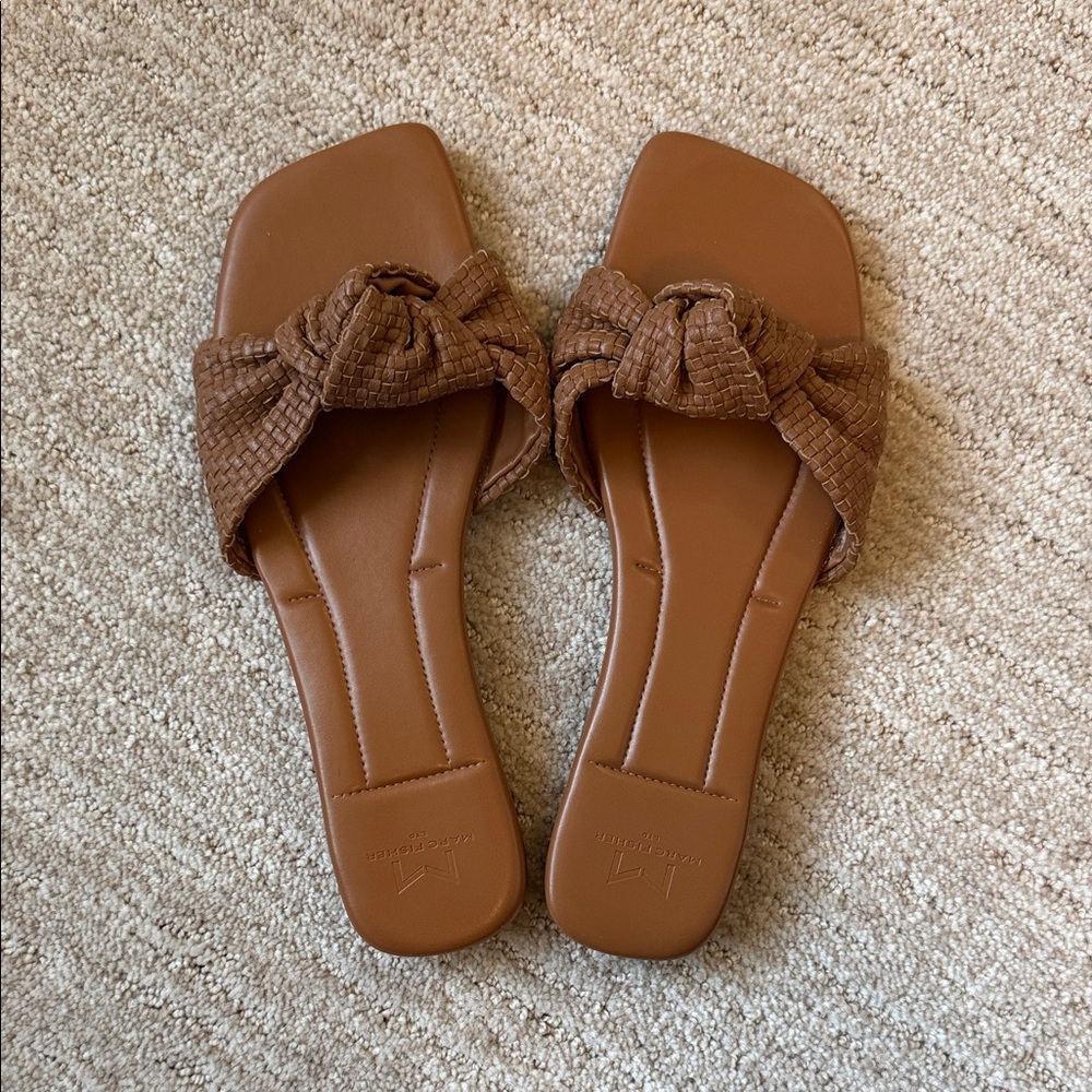 Marc Fisher LTD Women's Brown Woven Slide Sandals